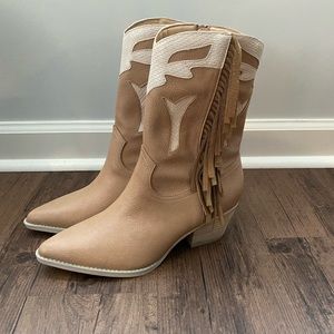 Tan & Cream Fringe Cowboy Boots